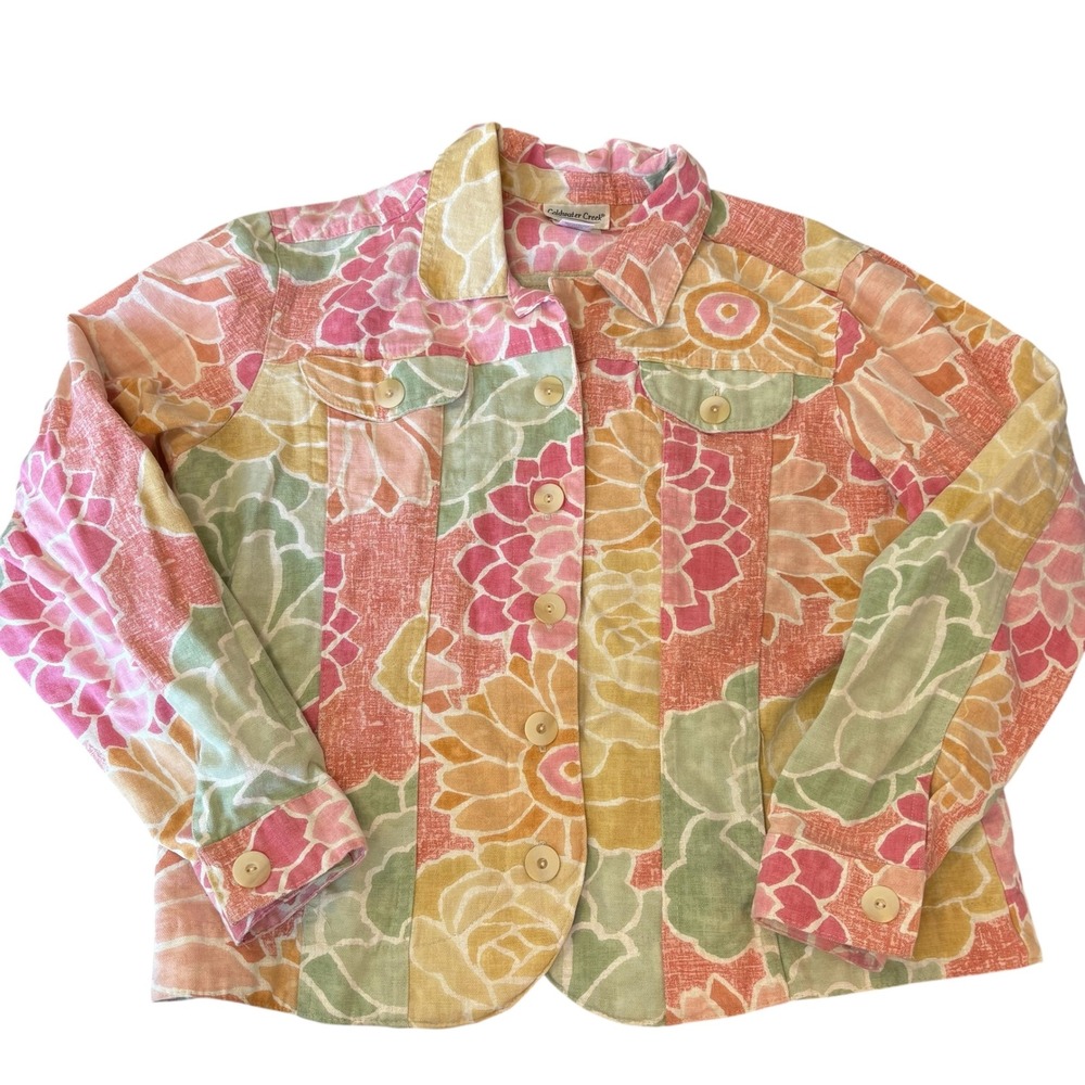 Coldwater Creek Floral Cotton Jacket Women's Button Front Lightweight‎ Flowers